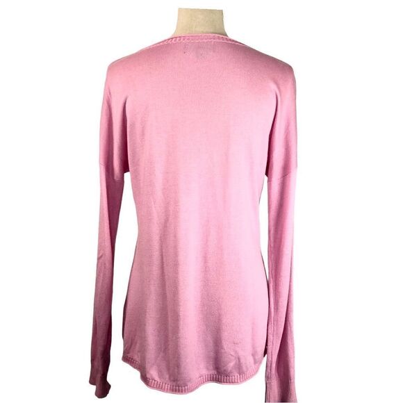 Dunffield Lane Pink Sweater Bicycle Print Silk Blend Barbie Pink Size Small - Picture 5 of 10